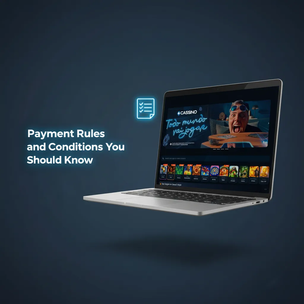 Payment rules and conditions infographic: KYC ID/CPF, same-name only, BRL limits, bonus rollover, security checks.