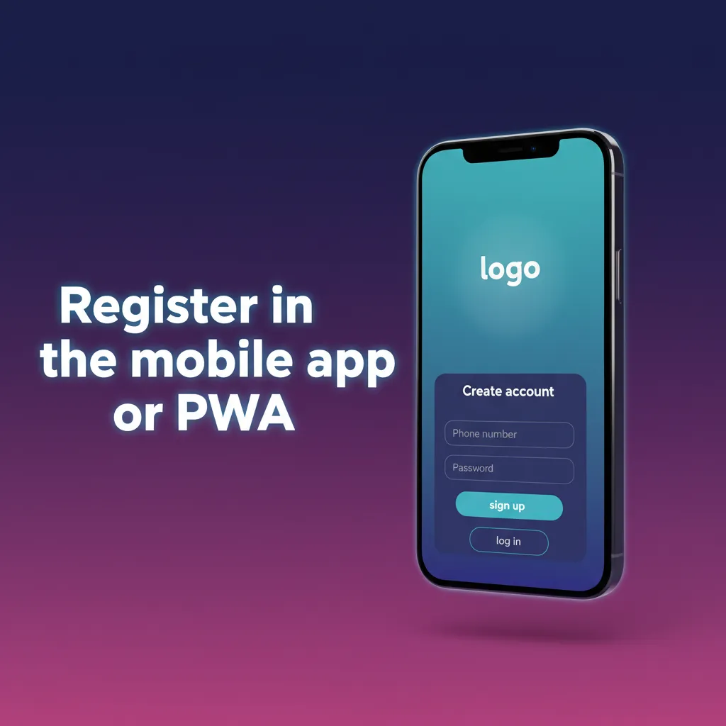 Smartphone showing Sign Up in Android app or iOS PWA (Add to Home Screen) with phone, email, social and verification.