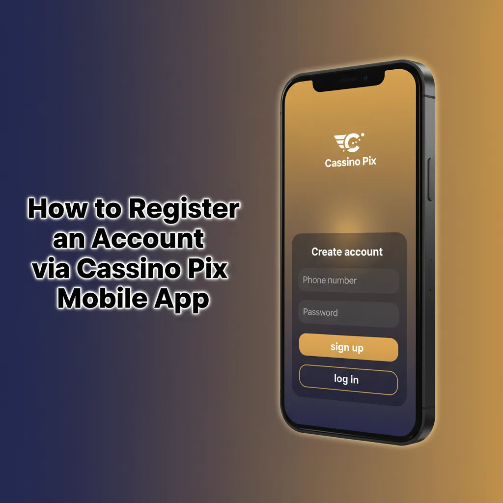 Cassino Pix mobile app signup screen: Create Account, enter name, email, phone, choose BRL, accept 18+, verify email/SMS
