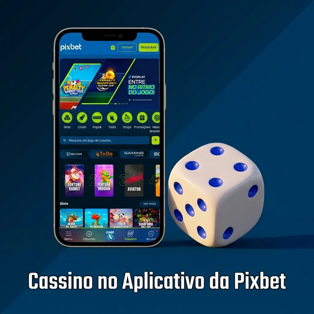 Interface do cassino Pixbet com mais de 3000 jogos, incluindo slots, roleta ao vivo e crash games no aplicativo mobile